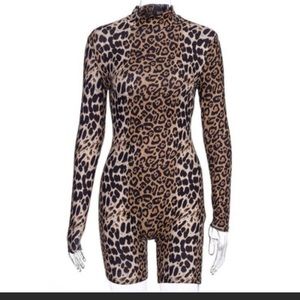 Leopard biker short romper